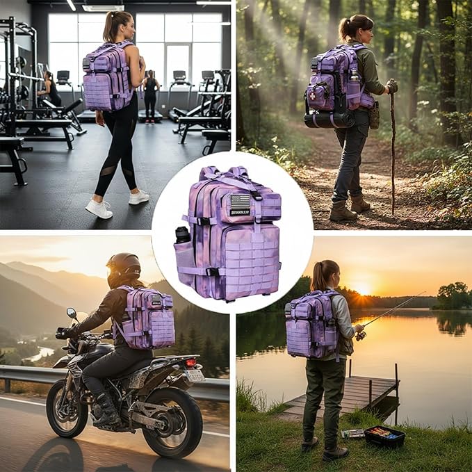 45L Military Tactical Backpack for Men & Women Bug Out Bag Assault pack Molle Daypack Hiking Trekking Rucksack (2.0 side pockets (cloud purple))