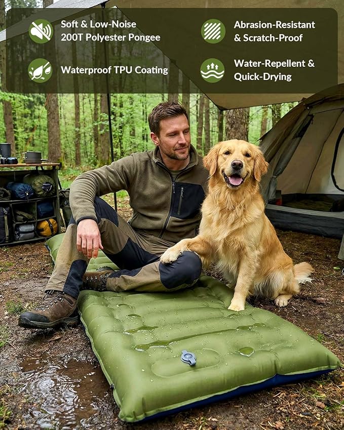 NINTYNINE Camping Sleeping Pad, 5.9" Extra-Thick Reinforced Camping Pad with Built-in Pillow & Foot Pump, Ultralight Compact Inflating Sleeping Mat for Backpacking Hiking Travel Tent Beach