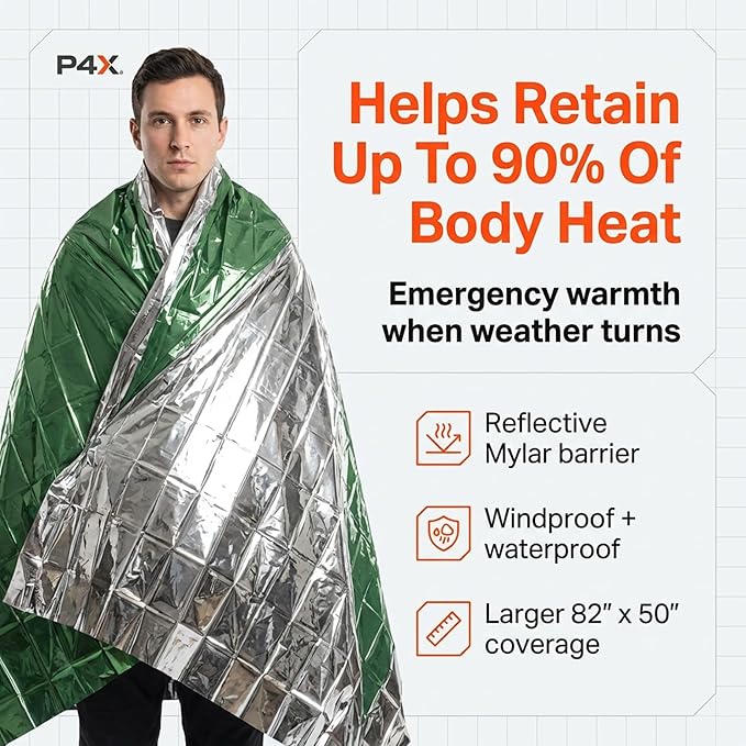PREPARED4X Mylar Blankets 8 Pack - Waterproof Emergency Blanket - Rip and Tear Resistant Survivalist Gear - Emergency Thermal Blanket for Outdoor Survival