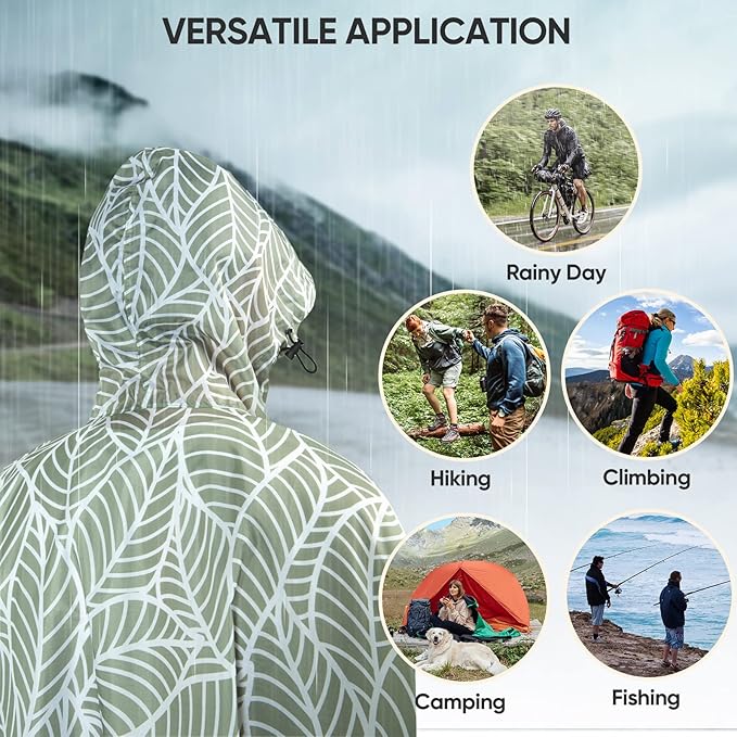 PTEROMY 3-in-1 Hooded Rain Poncho for Adult with Pocket, Waterproof Lightweight Unisex Raincoat for Hiking Camping Emergency