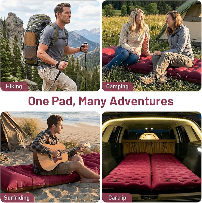 KASBAH Camping Sleeping Pad,Extra Wide 6 inch Thick Inflatable Sleeping Pads with Built-in Foot Pump and Pillow,Ultralight Camping Mat Gear for Outdoor Hiking,Camping