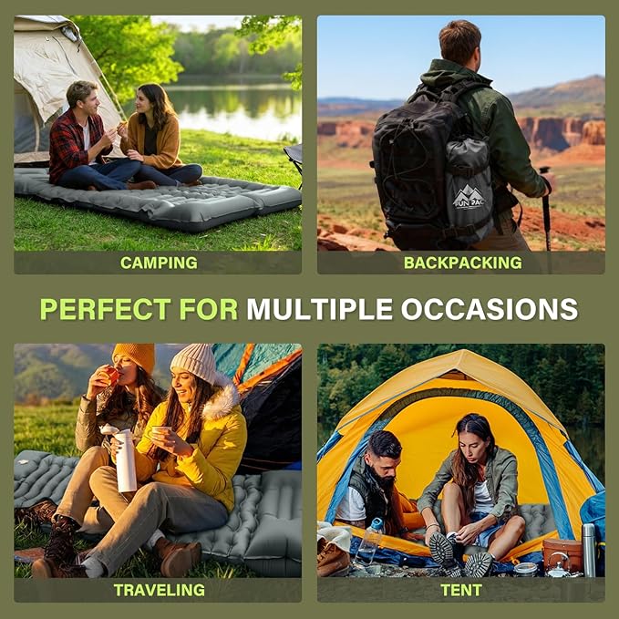FUN PAC Camping Sleeping Pad, Ultralight Camping Mat with Pillow Built-in Foot Pump Inflatable Sleeping Pads Compact for Camping Backpacking Hiking Traveling - Gray