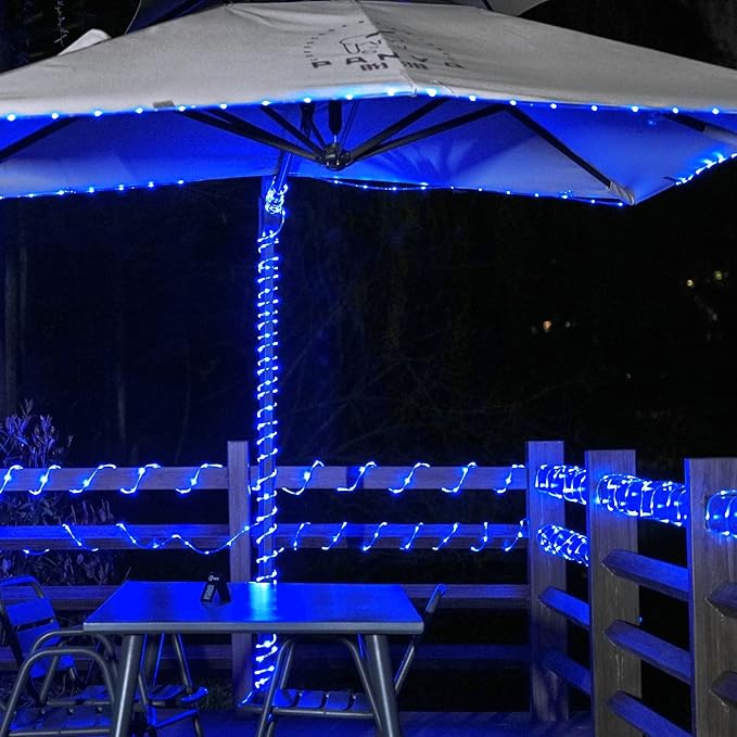 JMEXSUSS 200 LED Pool Accessories Solar Rope Lights Outdoor, 72ft IP 65 Outdoor Waterproof Solar Pool Lights with 8 Modes, Blue Solar Christmas Lights for Trampoline Fence Yard Walkway Christmas