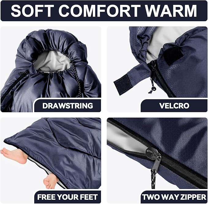 Sleeping Bags for Adults Cold Weather & Warm,Backpacking Camping Sleeping Bag for Tall Girls Boys,Lightweight,Compact,Waterproof Camping Gear for Traveling,Hiking,Hotel,Outdoor & Indoor