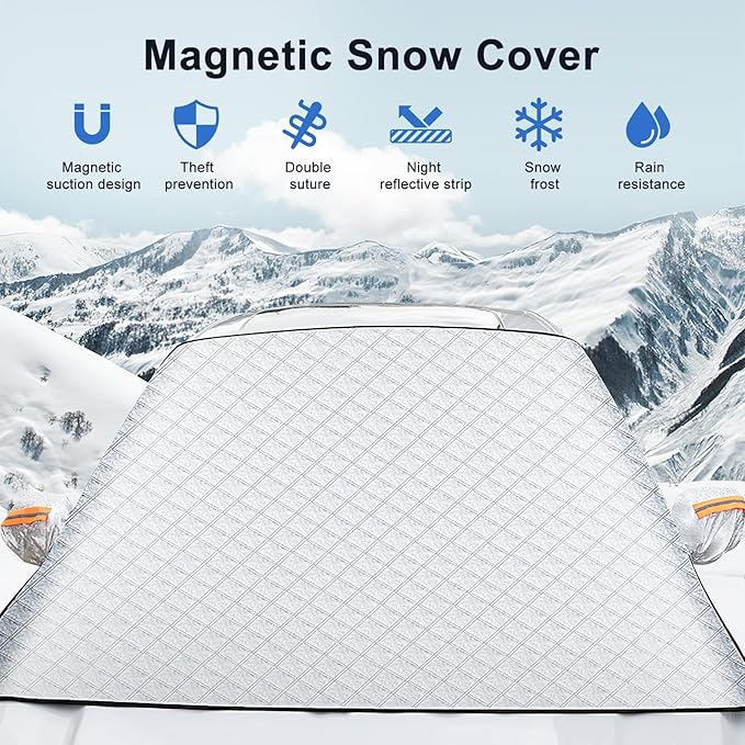 Car Windshield Snow Cover, Magnetic Windshield Snow Cover 4-Layer Protection for Snow, Ice, Frost, Sunlight, Car Windshield Cover with Side Mirror Protector Fit for Most Cars Sedan Compact SUV