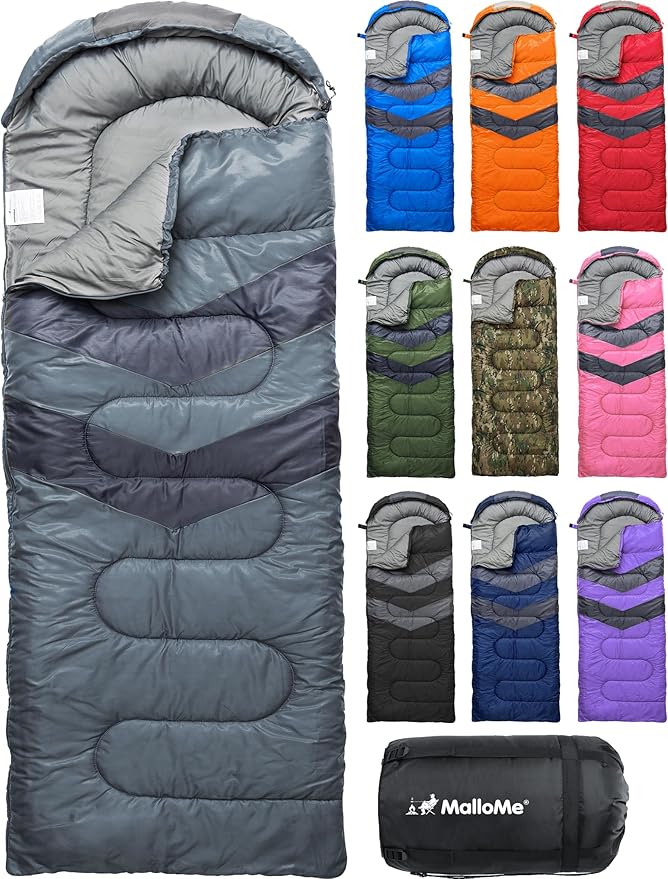 MalloMe Sleeping Bags for Adults Cold Weather & Warm - Backpacking Camping Sleeping Bag for Kids 10-12, Girls, Boys - Lightweight Compact Camping Essentials Gear Accessories Hiking Sleep Must Haves