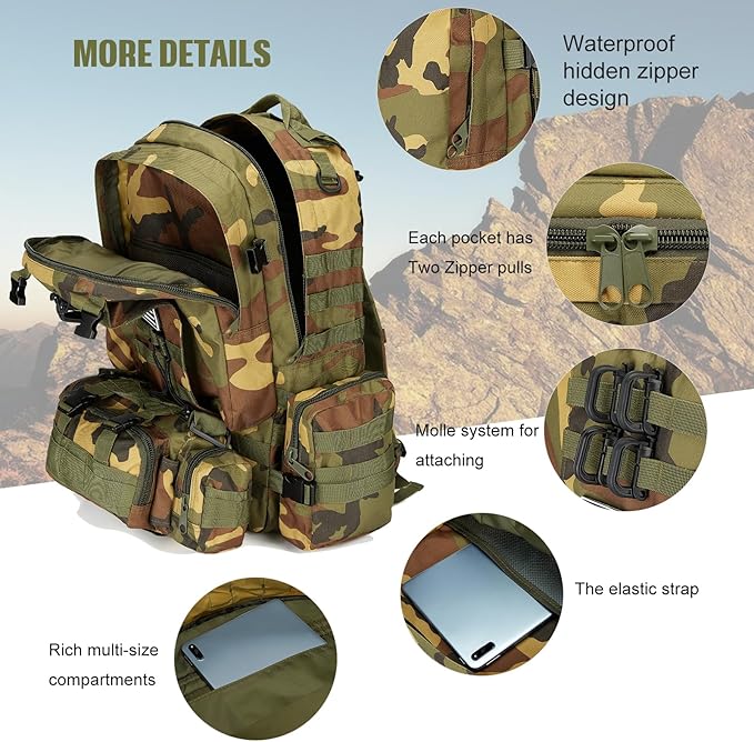 Large Military Tactical Backpack for Men, 40-50L Backpacks for Women, Bug out Bag Army 3 Days Assault Pack Bags Rucksack with Molle System