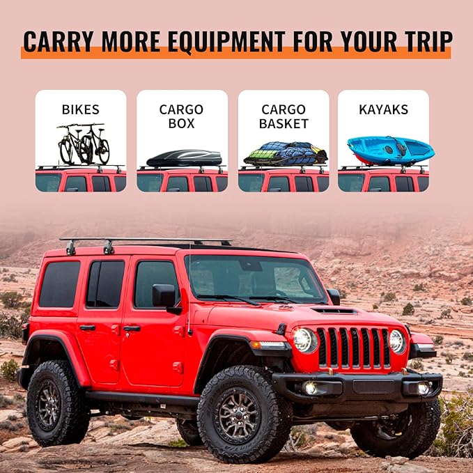 Wonderdriver Heavy Duty 330lb Roof Rack Cross Bars Compatible with Jeep Wrangler JK JL Gladiator JT 2007-2026, 2 & 4 Door Aluminum Crossbars Rooftop Cargo Bag Kayak Bike Carrier