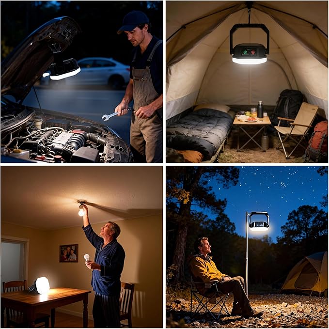 RadiantFlux LED Camping Lantern, 6600mAh 4000LM,Rechargeable and Solar Light,IP65 Tent Light with 3 Light Modes,Mechanical Aesthetic Feel,10-Hours , Portable Lantern Flashlight, Emergency Light