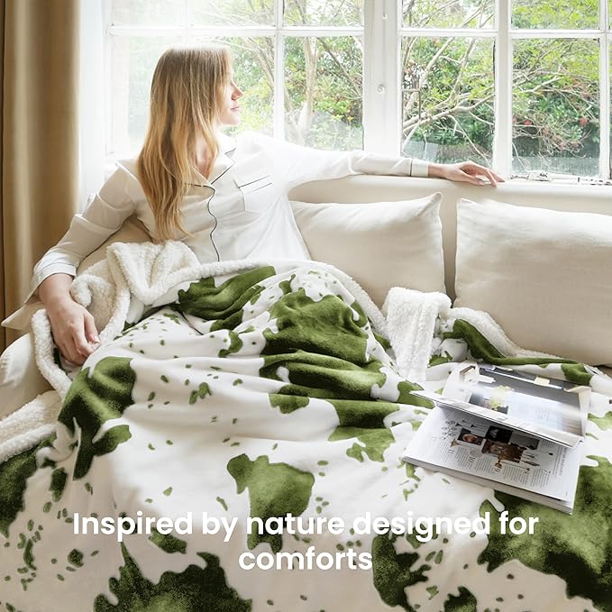 Heated Blanket Twin Blanket - Fast Heating Electric Blanket, Soft Flannel Heated Twin with 4 Time Settings,10 Heating Settings, Warm Gifts for Women & Mom & Grandma(62"x84"Cow Print Sage)