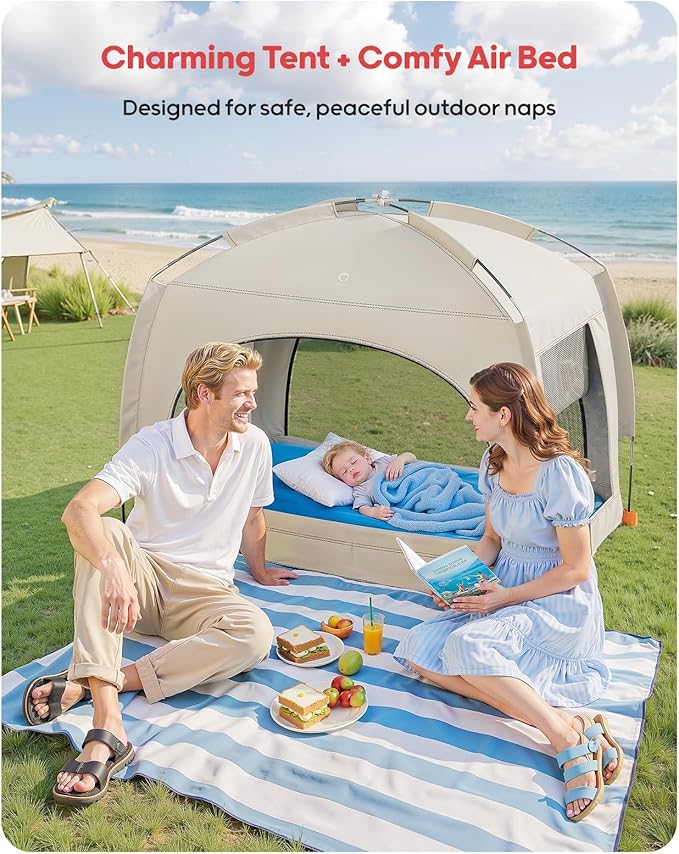 QPAU Inflatable Toddler Travel Bed with Tent – Lightweight Blow Up Kids Air Mattress with Hand Pump – Indoor & Outdoor Portable Sleeping Solution for Camping, Travel, Home, Grandma’s – Ages 3+