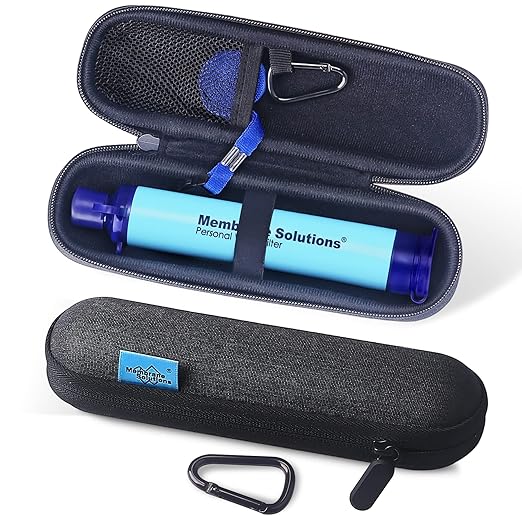 Membrane Solutions Personal Water Filter Straw with an Official Carry Case, Emergency Water Filter and Case Survival, Lightweight Water Purifier with Zip Lock Bag for Camping Hiking Gear(Blue)