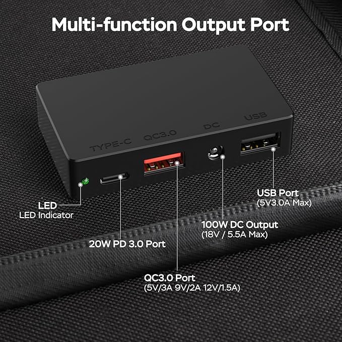 MARBERO 100W Portable Solar Panel 100 Watt Foldable Solar Panel IP68 Waterproof Charger for Power Station, USB/DC Devices 18V Output(10 Connectors) >23% High Efficiency for Camping Outdoor RV Cloudy