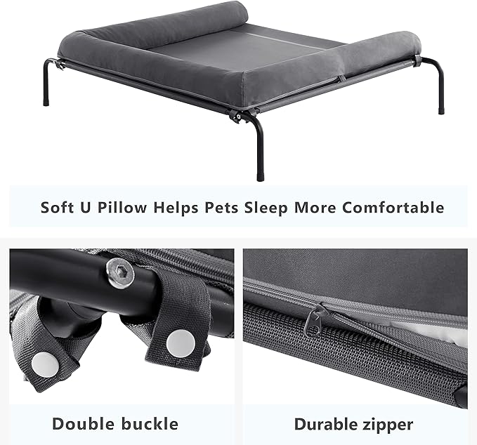 WESTERN HOME Cooling Elevated Dog Bed for Large Dogs, Portable Indoor & Outdoor Raised Dog Bed with Breathable Mesh, Chew Proof Pet Hammock Cots with Removable and Waterproof Bolsters