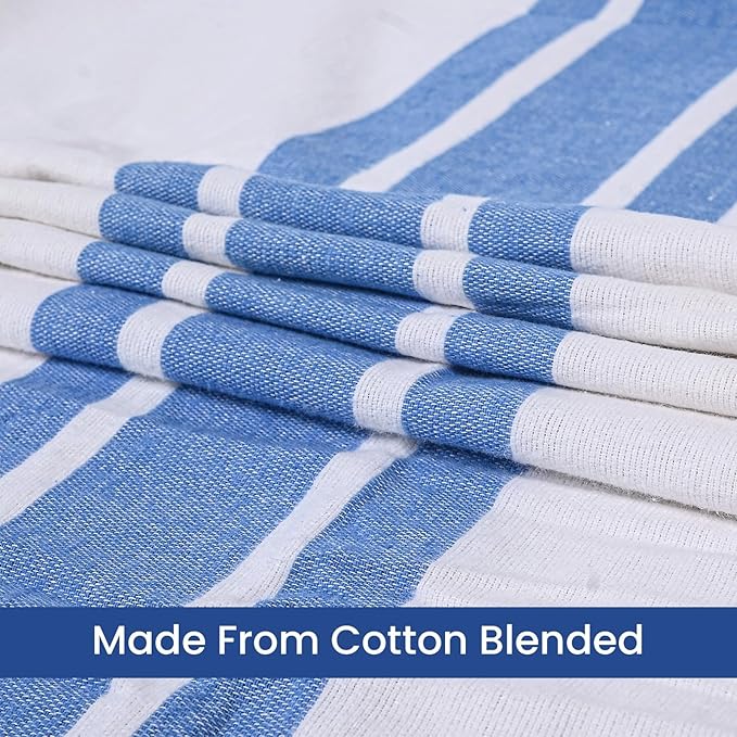 Linteum Textile Cotton Blended Hospital Patient Bath Blanket, Bed Bath Sheet, Twin Blanket Lightweight Sheet Blankets (24-Pack, 70x90 in, 1.75 lb.) White with Blue Stripes