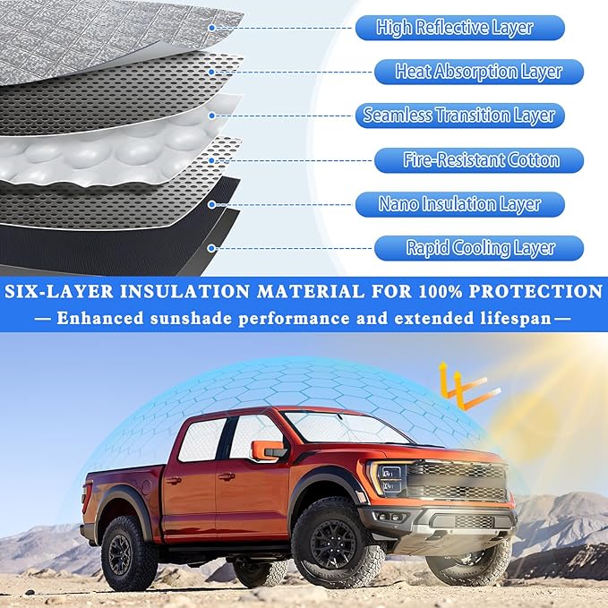 ZATOTOO Car Window Shades for 2021-2024 Ford F-150 Sun Shade for Side Window Front and Rear Windshield, Full Privacy Protection UV Ray Sun Blocker Heat Insulation for Camping Napping Long Time Parking