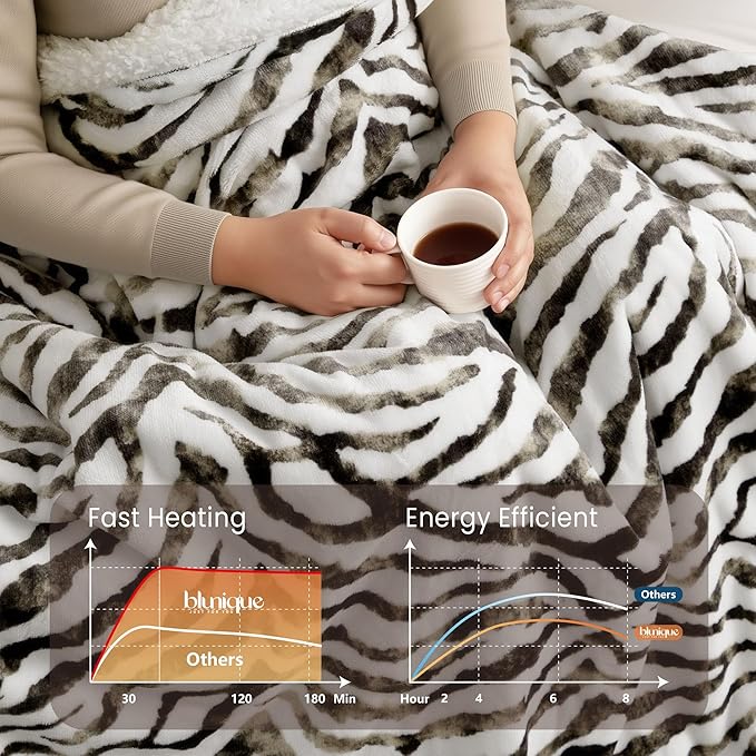 Heated Blanket Throw Electric Blanket – Fast Heating Blanket with 10 Heat Settings & 10 Hours Auto Off, Cozy Soft Fleece Sherpa, Washable, Warm Gifts for Grandma