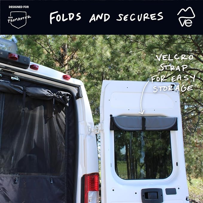 VanEssential Insulated Blackout Rear Door Window Covers Designed for RAM Promaster Bare Metal Window Frame Van Years 2014 to Current Model (Pair)- Charcoal Gray
