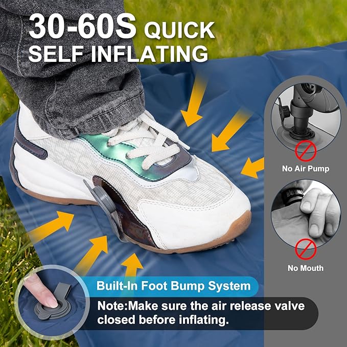 Camping Sleeping Pad | Ultra Lightweight & Compact | Ergonomic Camping Mattress for Indoor & Outdoor Use | Portable Sleeping Mat with Built-in Foot Pump & Pillow for Camping, Hiking, Travel & Guests