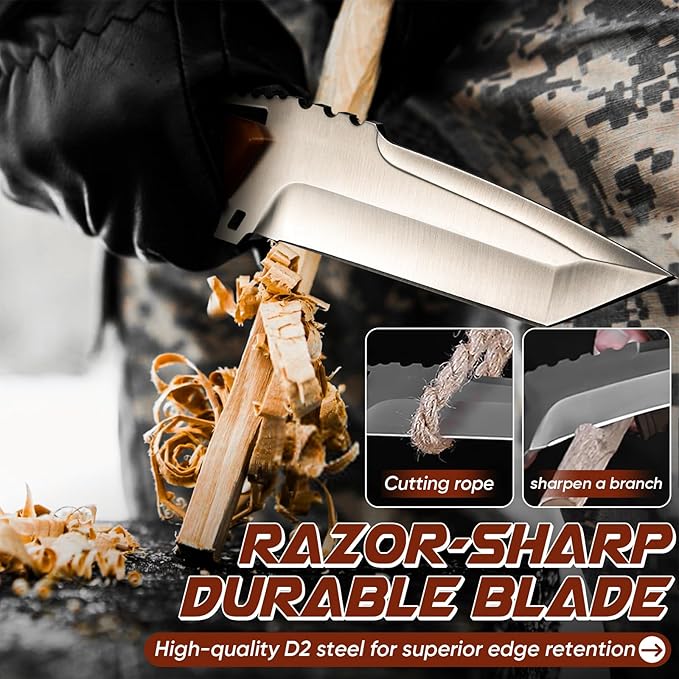 Purple Dragon Camping Knife with Sheath - D2 Steel Survival Knives for Camping, Bushcraft - Ergonomic G10 Handle Outdoor Survival Gear Christmas Gift for Men and Women