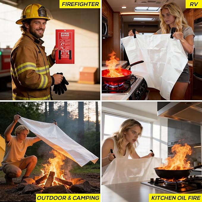 FLASLD Fire Blanket for Home, Fiberglass Fire Blankets Emergency for People, 2 Pack - Fire Suppression Blanket for Kitchen 40x40 Inch
