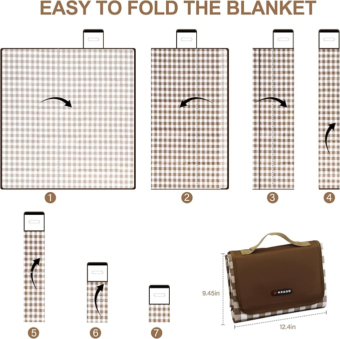 HX&OD Outdoor Picnic Blanket 80"X80" Picnic Mat Extra Large Camping Blanket Beach Blanket Foldable Waterproof Sand Mat Hiking Travel Family Concerts(Brown)