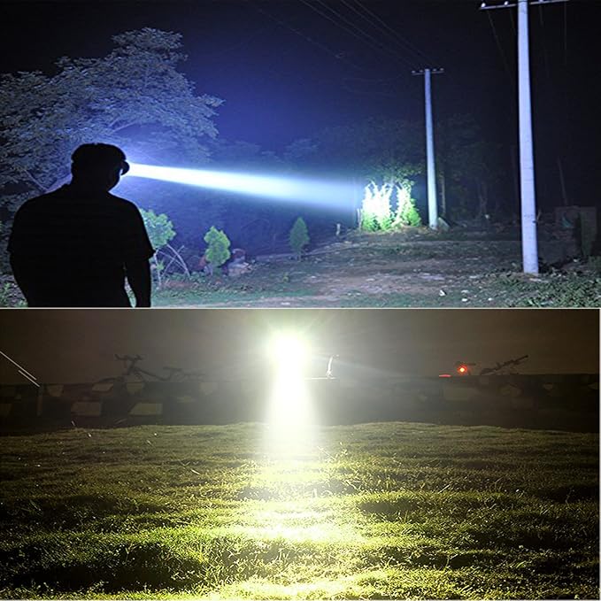 ODEAR Super Bright Headlamp Rechargeable LED Spotlight with Battery Powered Headlight for Garden Outdoor Camping Fishing (Large)