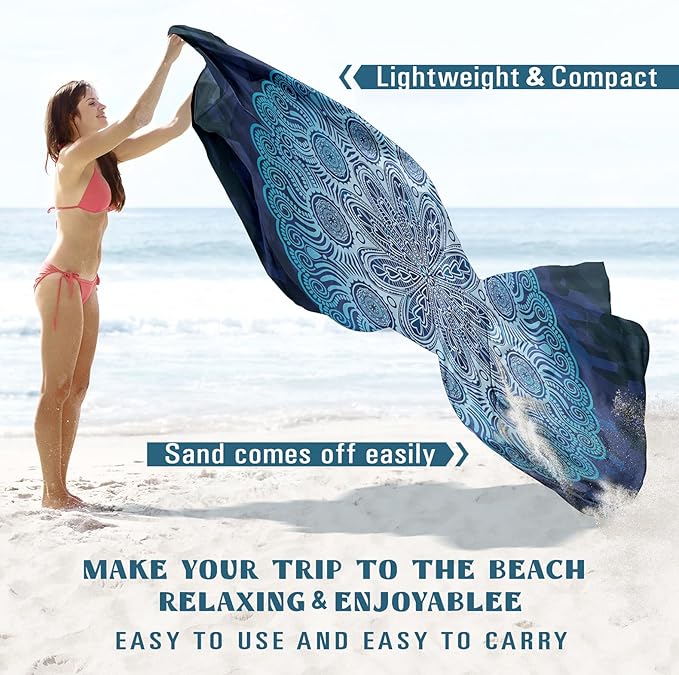 Famstar Beach Blanket Sandproof Waterproof 78''81'' 1-5 Adults Oversized, Compact Lightweight Durable 210T Polyester Beach Mat for Travel Camping Hiking Picnic