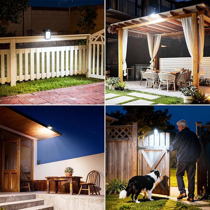 Clip on Solar Lights Outdoor Motion Sensor Lights 60 LEDs, 3 Modes, Dual Charging, Portable Waterproof Security Light for Fence, Deck, Camping, Grill (2 Pack)
