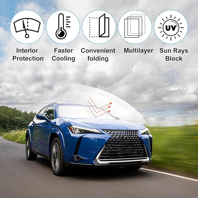 Windshield Sun Shade Custom Fit 2019-2024 2025 2026 Le-xus UX 200/250h/260h/300h/300e Accessories Foldable Sunshade Sun Blocker Front Window Shades Covers Keep Car Cooler