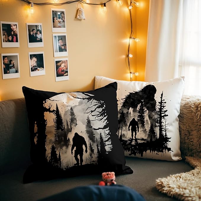 Funny Bigfoot Sasquatch Forest Throw Pillow Covers 18x18 Set of 2,Camper Decor Pillowcase,Big Foot Sasquatch Gifts,Camping Camper Bigfoot Gifts for Women（89）