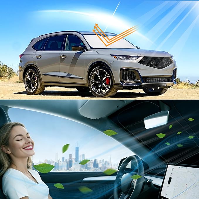Windshield Sun Shade Custom Fit for 2021 2022 2023 2024 2025 2026 Acura MDX Accessories Foldable Sunshade Sun Blocker Protect Car from Sun Rays & Heat Damage Keep Car Cooler