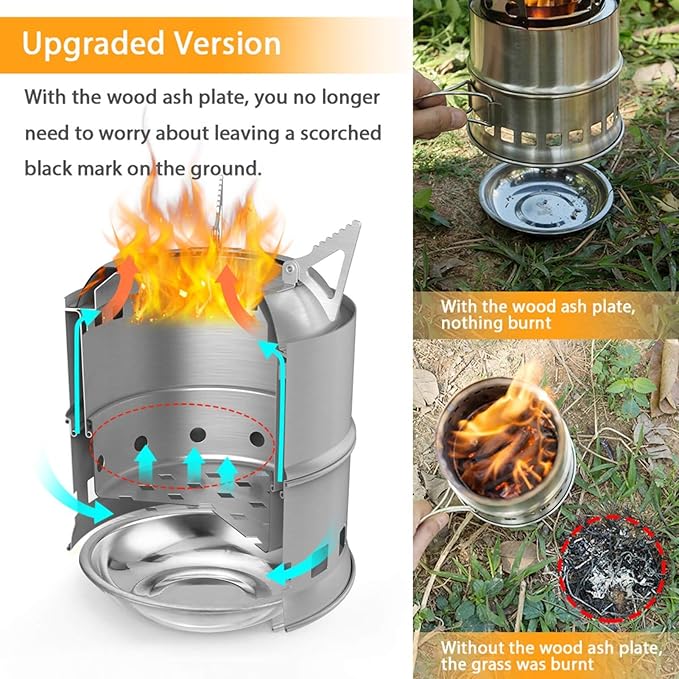 TOMSHOO Camping Stove, Portable Folding Windproof Wood Burning Stove Compact Stainless Steel Alcohol Stove Outdoor Camping Hiking Backpacking Picnic BBQ