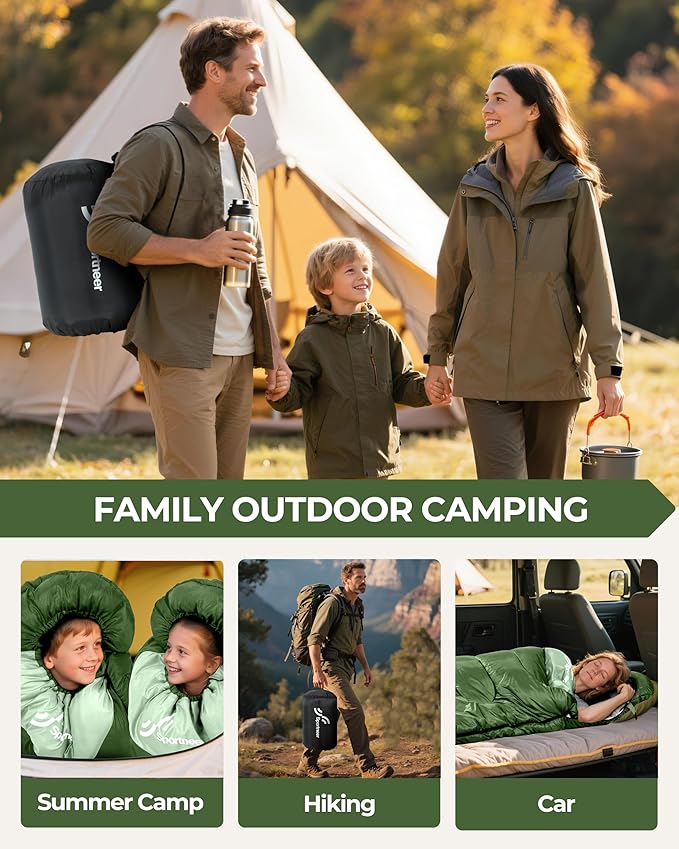 Sportneer Sleeping Bag for Adults & Kids, Cold Weather & Warm Waterproof Camping Sleeping Bag, Compact Portable for Camping Hiking & Travel