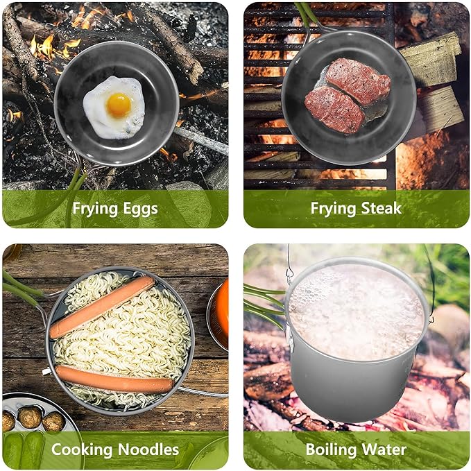 Camping Cookware Set, Portable Camping Mess Kit with Non-Stick Pots, Pans Set and Folding Fork, Lightweight Backpacking cookware Cooking Set for Outdoor/Camping/Hiking/Picnic