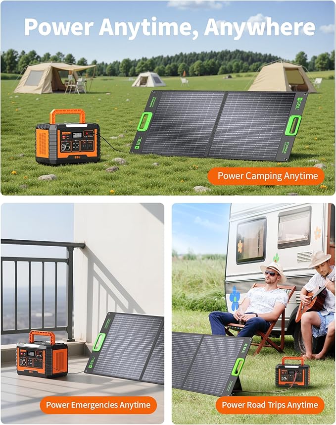 EBL Solar Panel 100W Portable Solar Panel (Upgraded) for 240/300/500/1000/1500/2000 Power Station, with Adjustable Kickstand and Parallel Cable, Waterproof IP65 for Outdoor Camping Hiking RV Trip