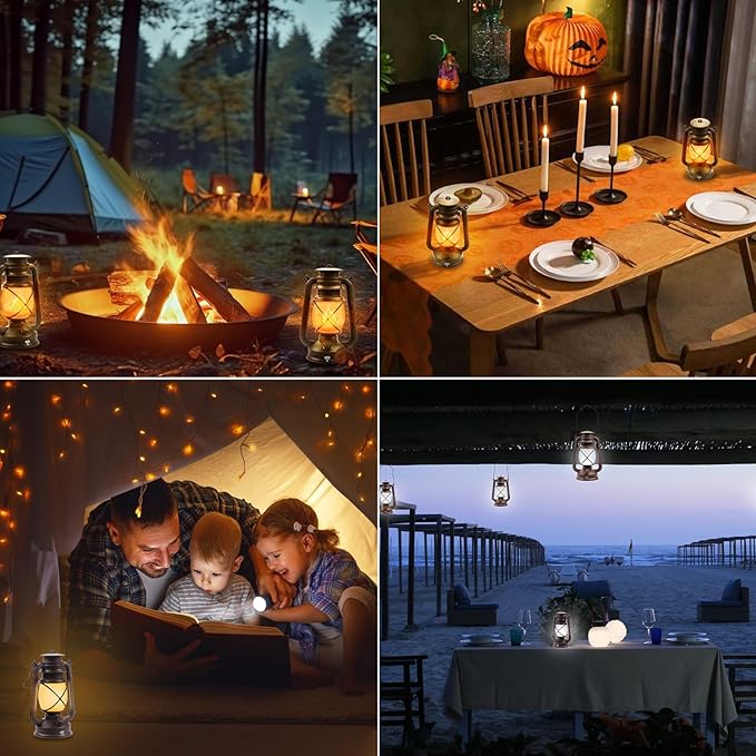 Wondrastical 2 Pack Bronze Vintage 4 Modes LED Lanterns，Rechargeable Flickering Flame Lights Decorative Outdoor&Indoor, Remote Control Waterproof Hanging Lantern for Camping,Patio Garden Pathway