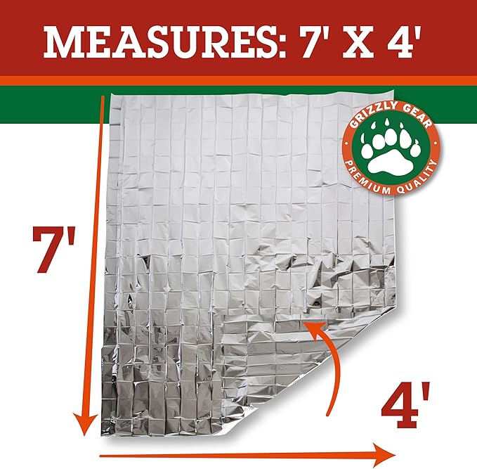 Grizzly Gear Emergency Mylar Thermal Blankets (10 Pack) Survival Kit Camping Space Blanket - Perfect for Hiking, Outdoors, Marathon Runs or First Aid Set- Bug Out Bag Essential - Keep Heat Insulated