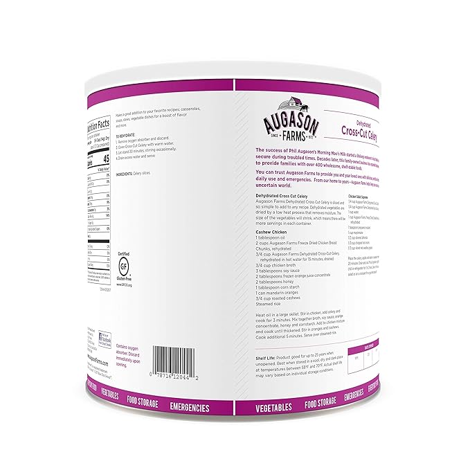 Dehydrated Diced Celery Emergency Food Supply, 73 Servings, 25 Year Shelf Life, Great for Cooking and Snacks - Dehydrated Meals, Survival Food Camping Essentials Can
