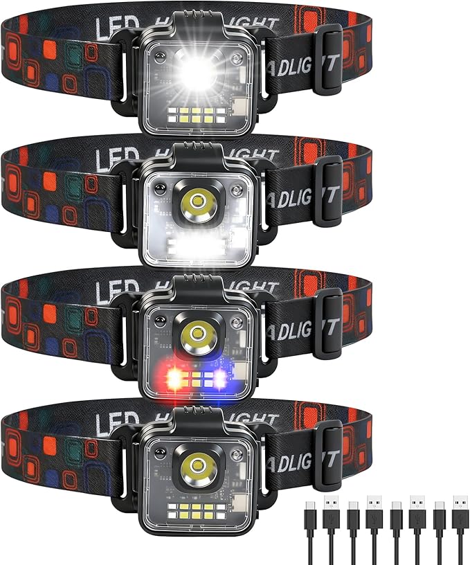 Headlamp Rechargeable 4Pack, 3000 Lumen Ultra-Light Bright Headlamp Flashlight, Clip-on Detachable Portable LED headlamp, 5 Mode Rechargeable Headlamps for Outdoor Camping Fishing