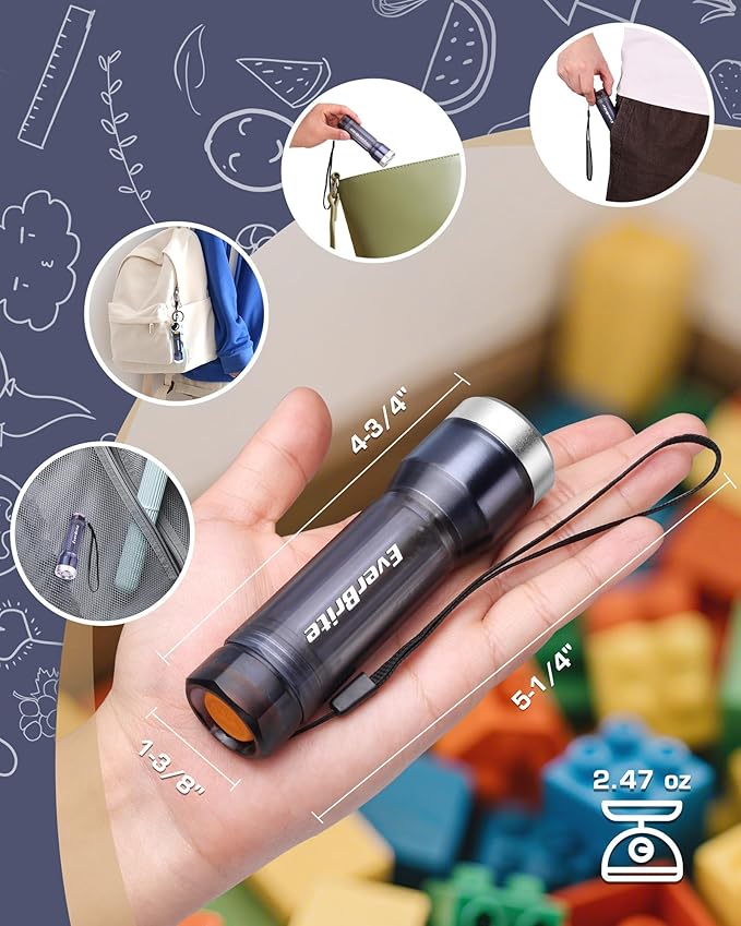 EverBrite Small Flashlight, Compact LED Flashlights with 3 Modes, Water-Resistant Mini Flashlight for Home, Camping, and Emergencies, 3 AAA Batteries Included, Gray,1 Pack