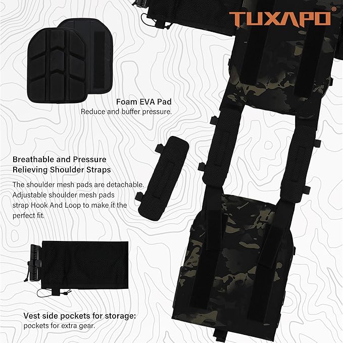 Tactical Molle Vests with Triple mag Pouch and Side Cummerbund Pouches, Quick Release Vests for Men