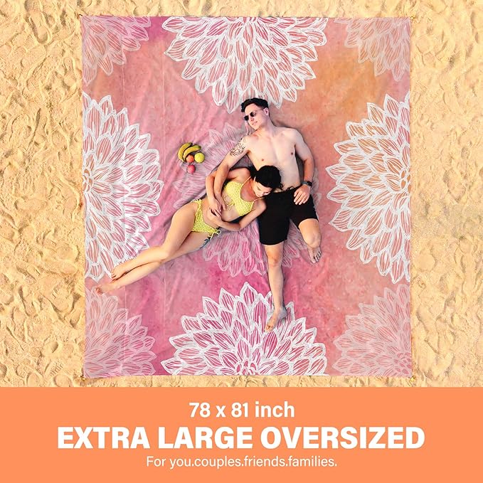 Famstar Beach Blanket Oversized Extra Large 78" X 81",Waterproof Sandproof Beach Blanket 1-7 Adults Lightweight Durable for Travel Camping Hiking Picnic