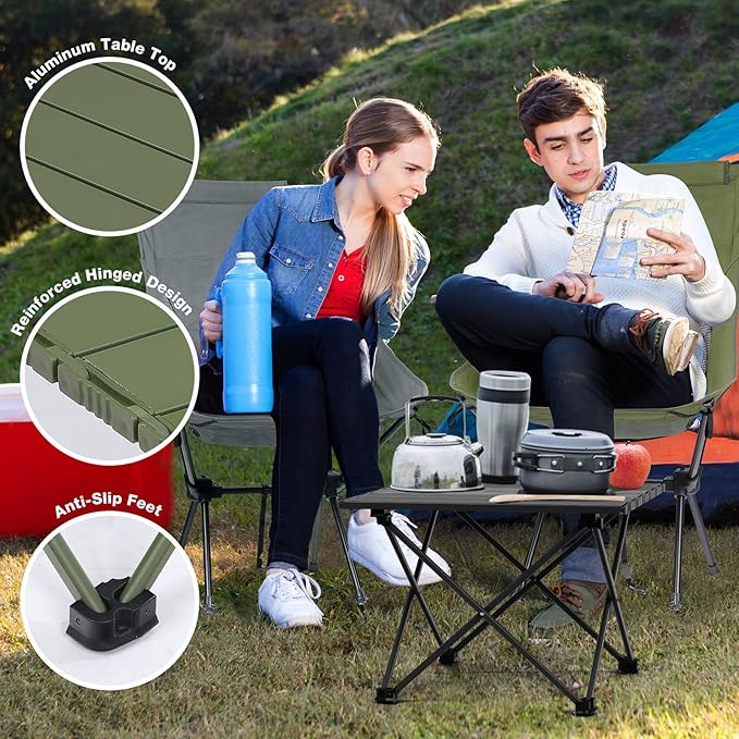 Small Folding Camping Table with Carry Bag, Portable Ultralight Compact Aluminum Beach Table, Foldable Mini Collapsible Camp Tables for Hiking Picnic Travel Cooking Outdoor, Black