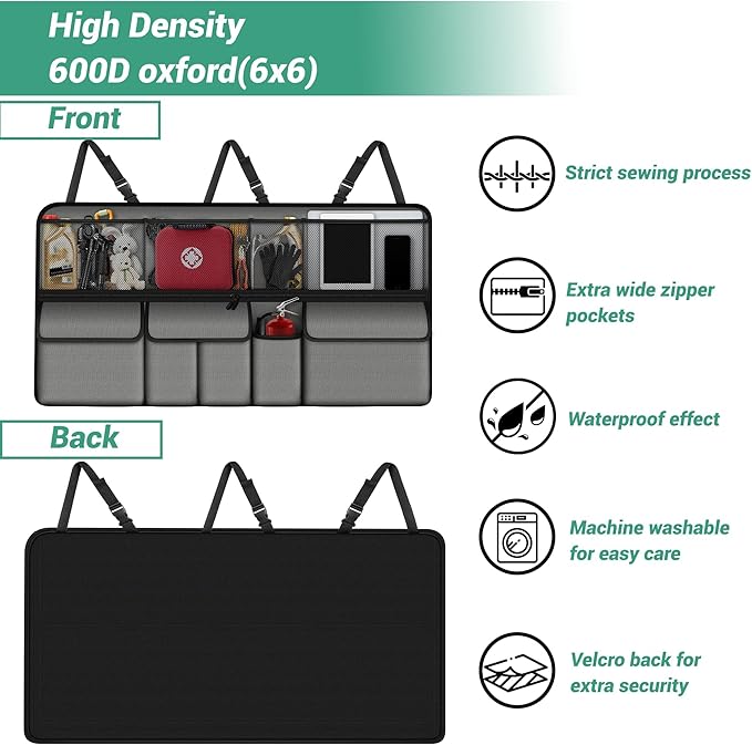 Hanging Car Trunk Organizer Fit For JEEP Grand Cherokee Foldable Large Capacity 41.3x20 inch Backseat Trunk Organizers Storage, Car Accessories Interior, with Multi Pockets Grey