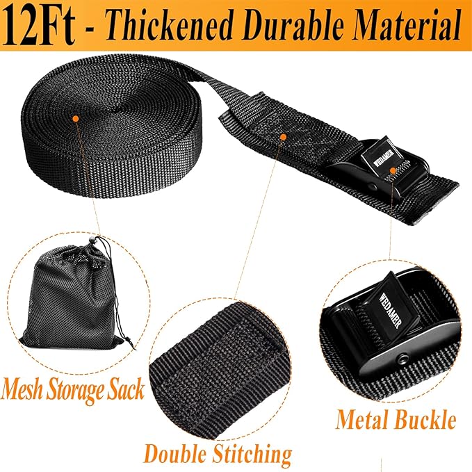 WEDAMER 6-Pack Kayak Tie Down Straps Heavy Duty Cam Buckle Tie Downs Adjustable for Trucks Motorcycles Boat RV - Ratchet Lashing Straps with Storage Bag, Roof Rack Trailer Cargo Securement 1" x12ft