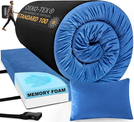 Aodisman Sleeping Pad,3-inch Thick Memory Foam Camping Mattress,Portable Roll-Up Mat for Car/Tent/Floor/Cot/Travel,Comfortable Pad for Guests Sleepover