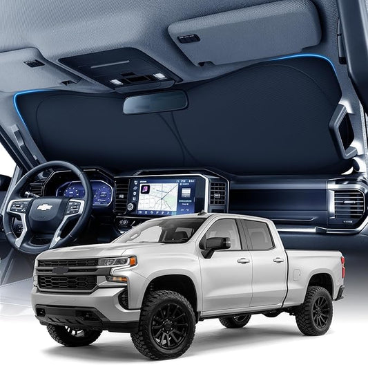 Zanch Custom Windshield Sun Shade for Chevrolet Silverado 1500 2019-2026, 7-Layer Heavy-Duty UV & Heat Block Protection, 3D Laser Scanned Instant Cooling, Foldable Truck Accessories
