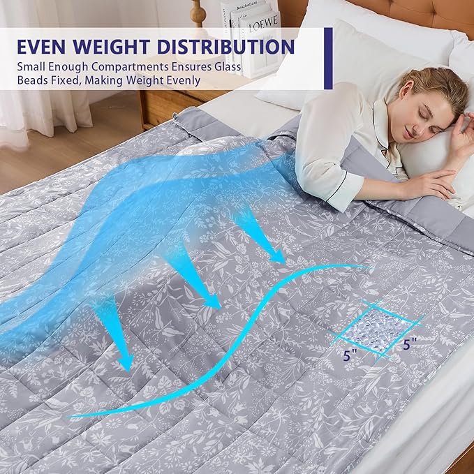 yescool Weighted Blanket for Adults (20 lbs, 48" x 72", Pearl Grey) Cooling Heavy Blanket for Sleeping Perfect for 140-160 lbs, Twin Size Breathable Blanket with Premium Glass Bead, Machine Washable