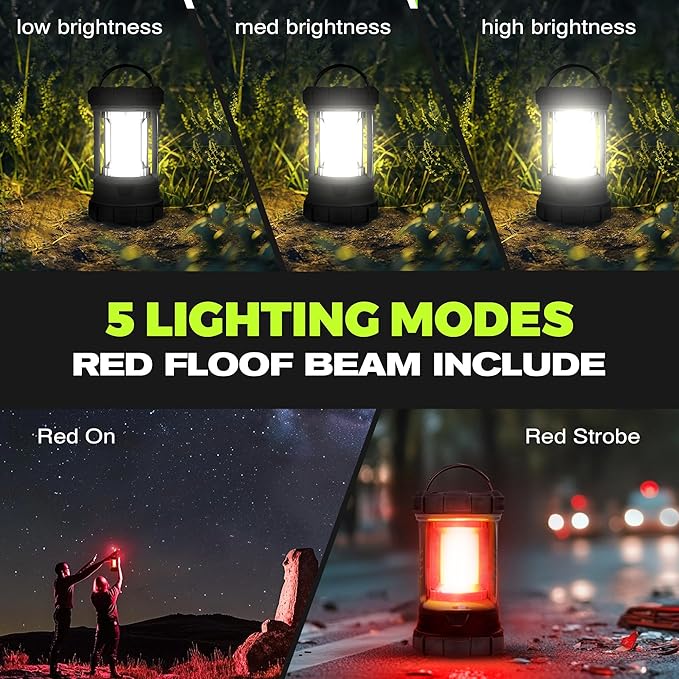 elesall Camping Lantern, 3000LM LED Rechargeable Battery Operated Lantern, 5 Light Modes, COB Waterproof Lantern Flashlight, Camping Light for Power Outage, Hurricane, Survival, Hiking(Black)